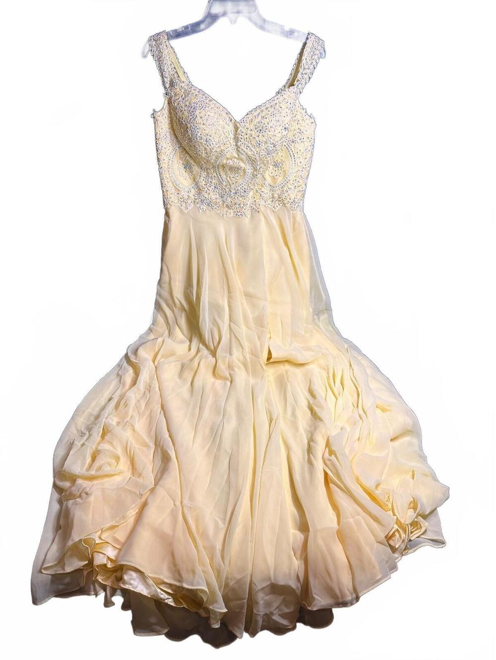Fiesta Fashion Elegant Yellow Embellished Evening Dress Size L